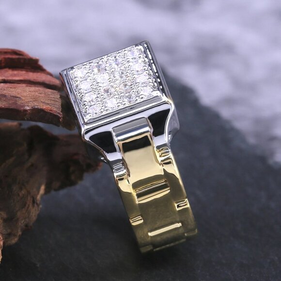 💍 White Zircon Watch Dial Official Fashion Tops Gold Ring for Man, INDN8157 - Picture 2 of 7